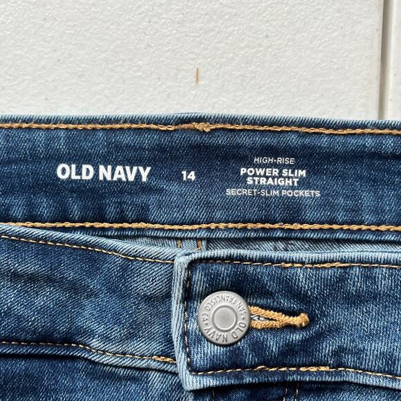 Old Navy Medium Wash High Rise Power Slim Distressed Straight Jean Size 14 - Picture 3 of 11